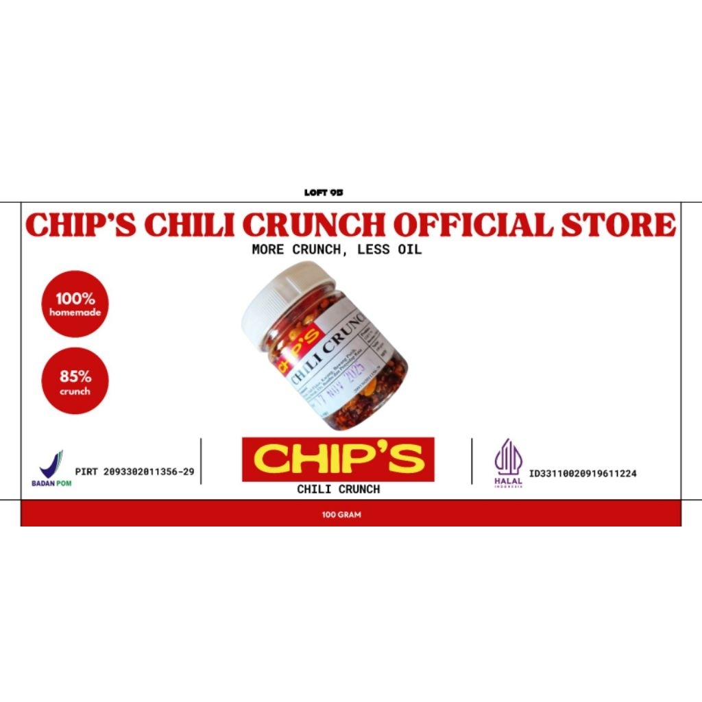 

CHIP'S Chili Crunch - Crunchy Chili Oil - Minyak Cabai - Sambal Dimsum 100 gr, prod. LOFT '95