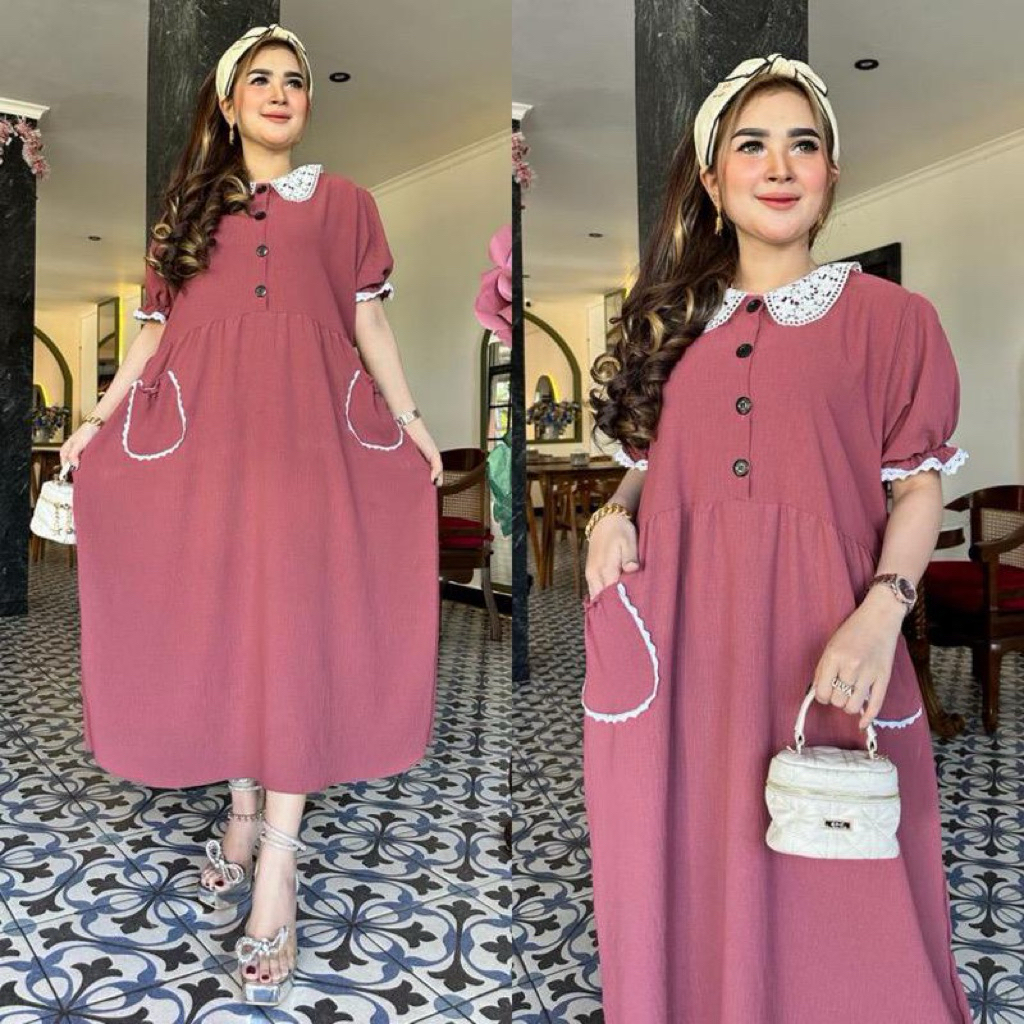 daster amanda saku lucu/dress cewek korea style remaja/dress elagan modern/dress wanita kekinian