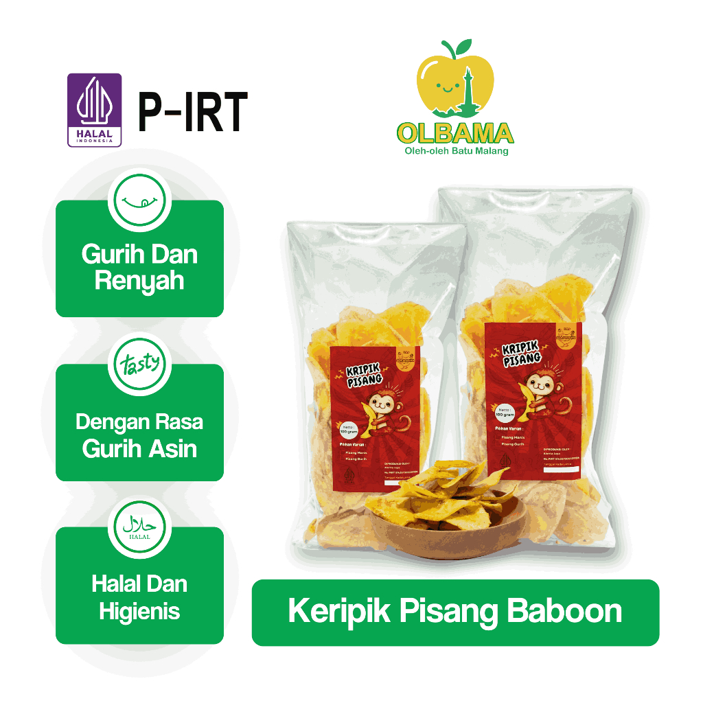 

Keripik Pisang Baboon 100gr Oleh Oleh Khas Batu Malang | Kripik Pisang Camilan Renyah Gurih Asin