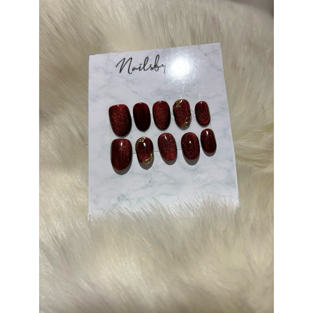 Kuku Palsu cat eye dark maroon chrome gold