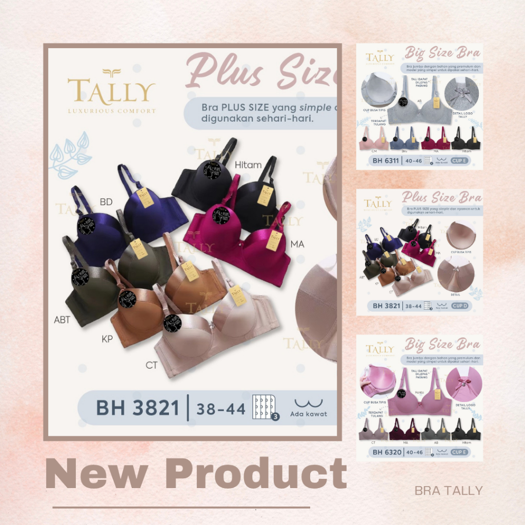 TALLY - BH Bra BH Cup D Jumbo Berkawat kait 3 Busa Tipis size 38- 44