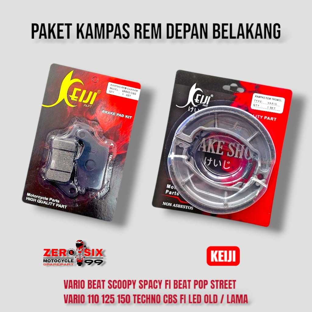 PAKET [ 1 SET ] KAMPAS REM CAKRAM DEPAN & BELAKANG HONDA [ KEIJI] - BEAT , SCOOPY , SPACY FI INJEKSI