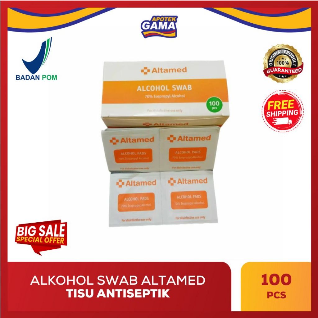Alkohol Swab Altamed 70% | Tisu Alkohol Steril untuk Disinfeksi Luka & Perawatan Medis