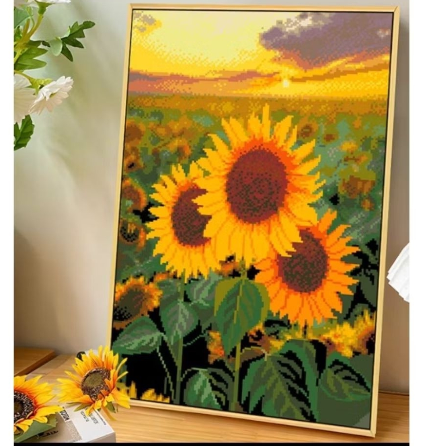 PAKET Kristik taman bunga matahari pola kain cross stitch 11ct