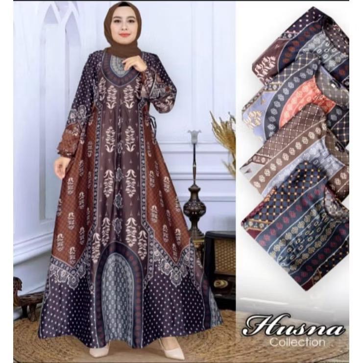 Dress Husnul Motif Bunga Raflesia Gamis Bunga Rasflesia Busui Frandly Silk Maxmara Jumbo Pengajian