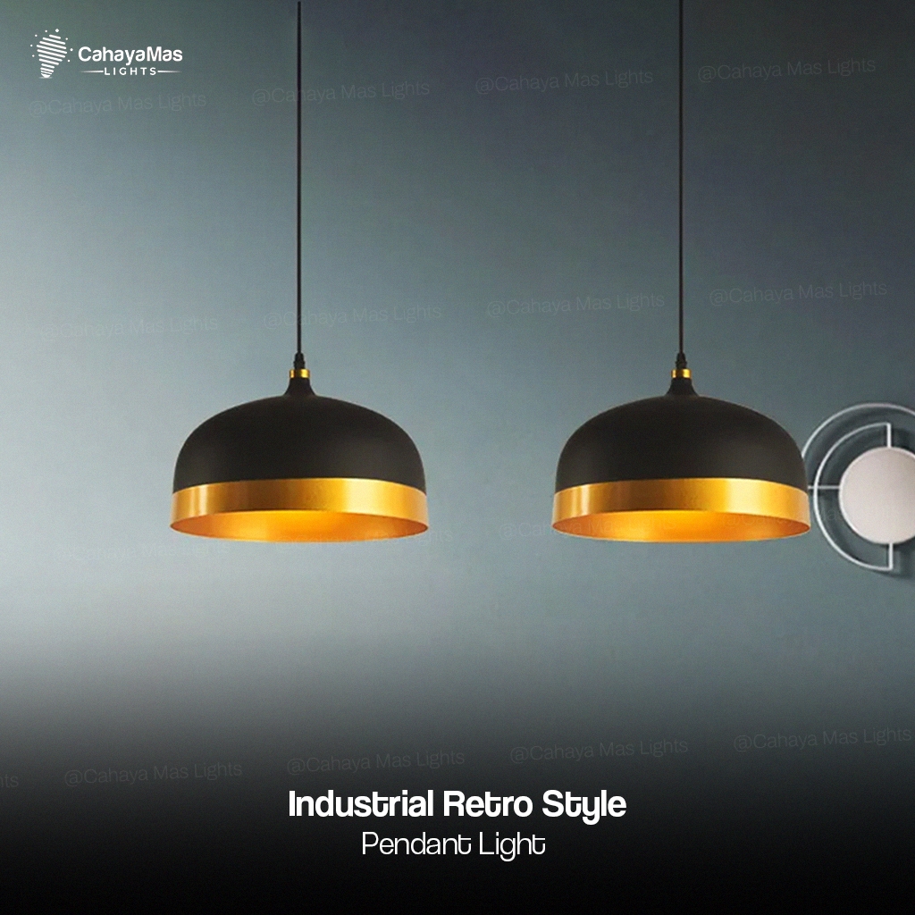 Lampu Hias Gantung Cafe/Ruang Makan/Resto/Bar/Dapur/Dll Industrial Retro Minimalist Gold Black