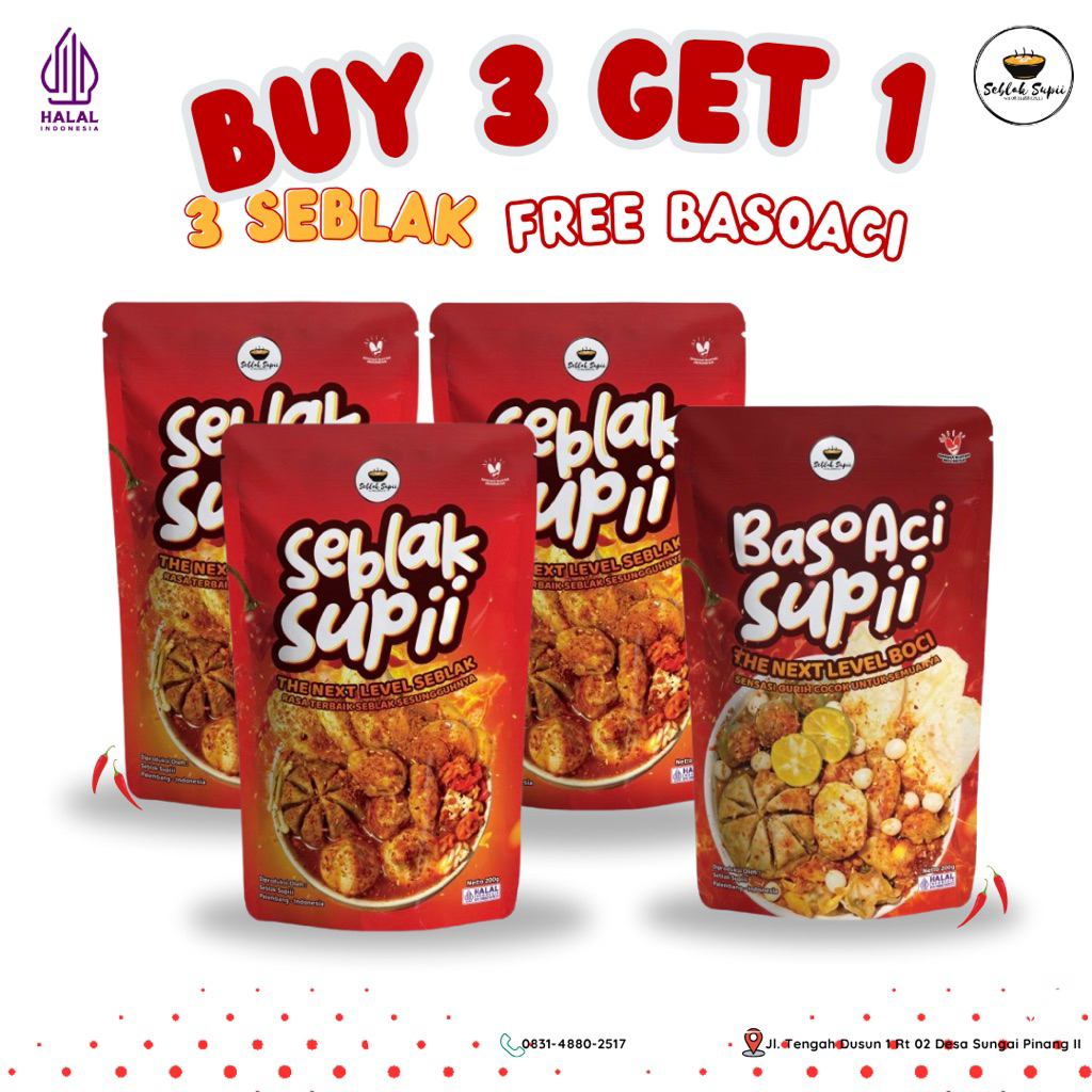 

PROMO SPECIAL! BUY 3 GET 1 FREE (3 Pcs Seblak + 1 BasoAci)
