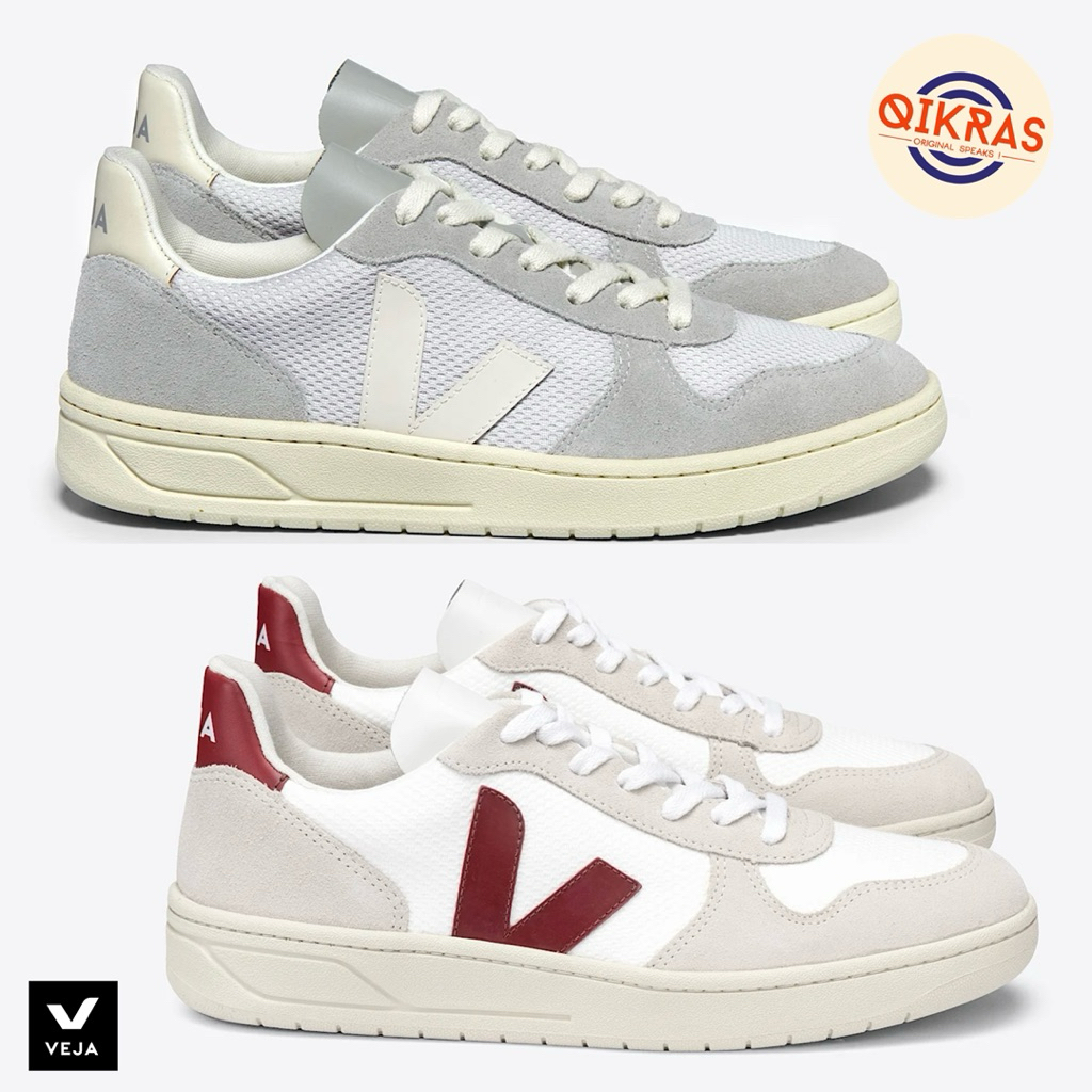 Veja V-10 Alveomesh / B-Mesh - Light Grey Pierre | White Natural Marsala