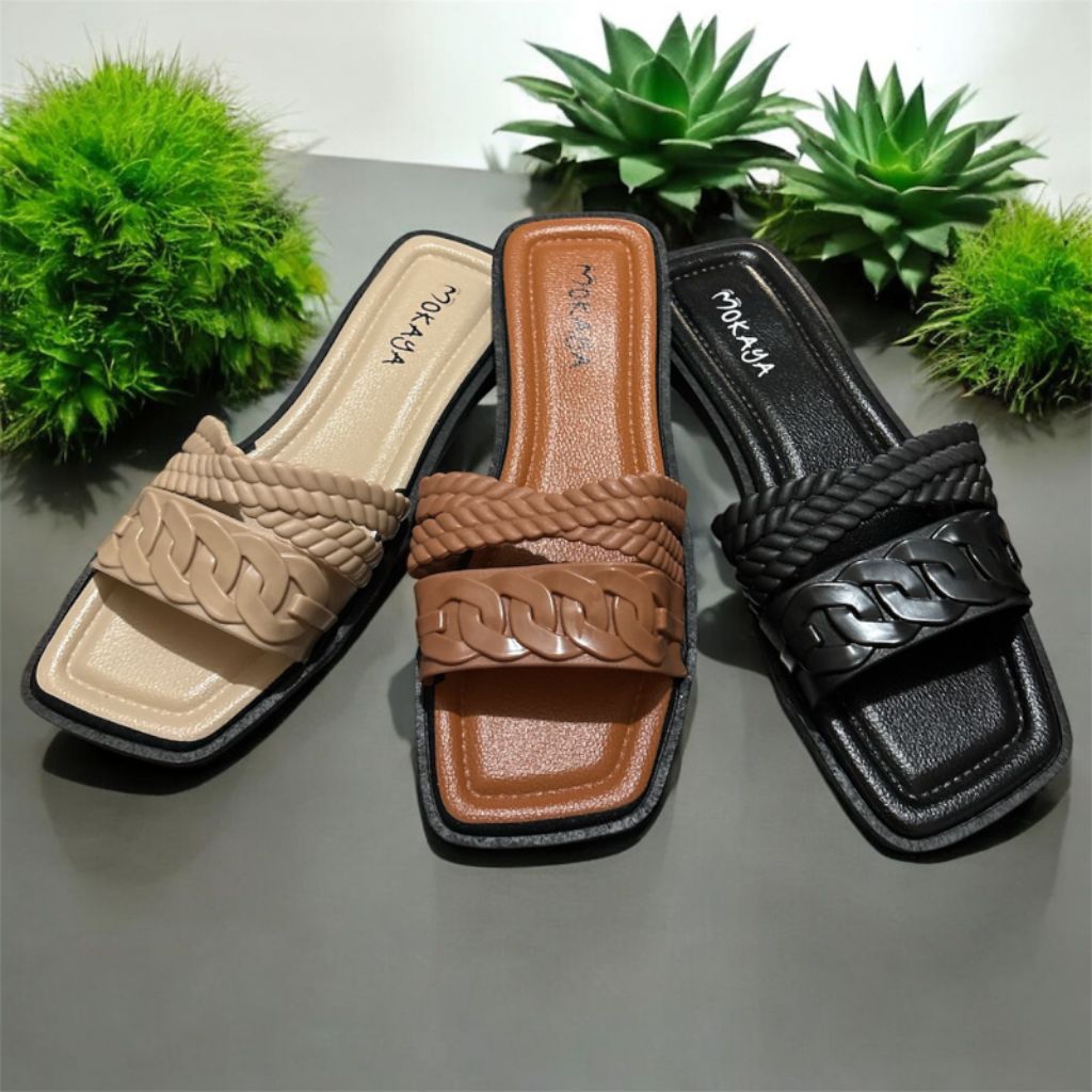 Sandal Mokaya Kepang - Sandal Slop Wanita Import Bahan Jelly PCU - Sandal Wanita Terbaru