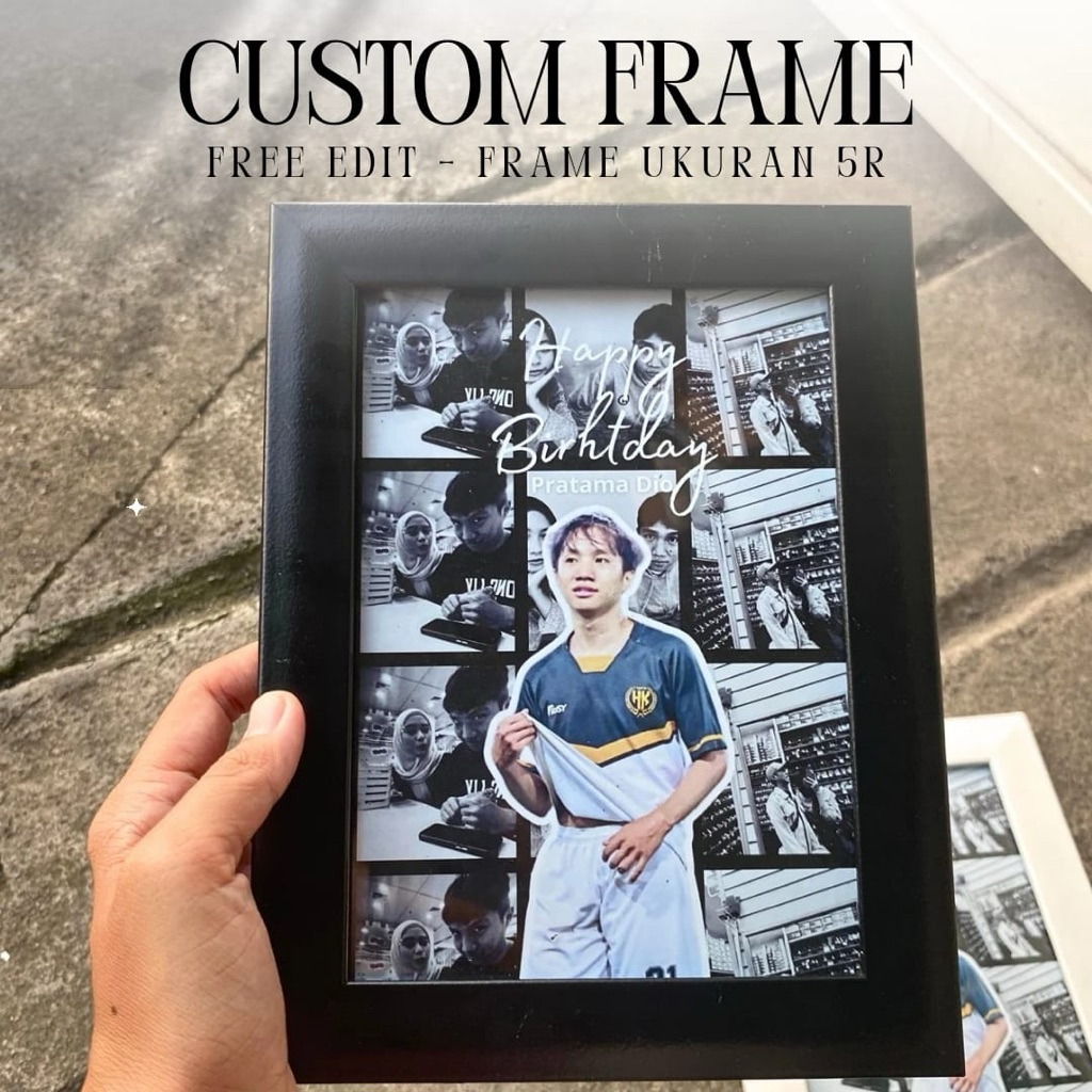 Custom Photo Kolase Ucapan 5R (18x13cm) I Bingkai Kayu | Kado Ulang Tahun Wedding Anniversary Pacar 