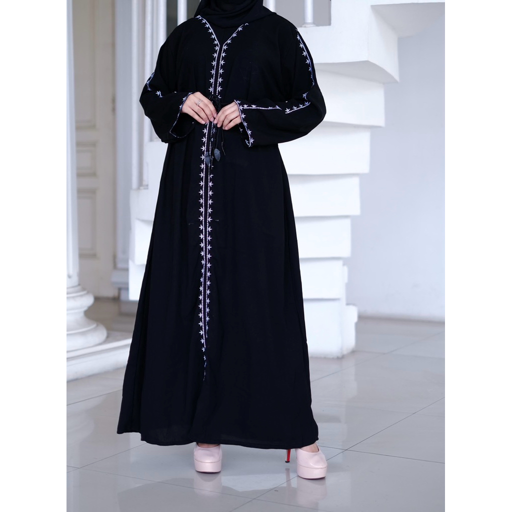 abaya hitam gamis syari bordir nuha+sabuk wanita dewasa...kualitas premium..saudi turkey dubai
