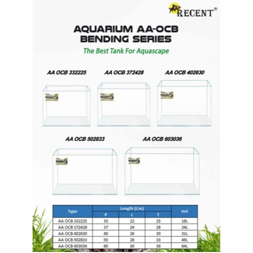 Akuarium Aquascape Optic Clear Bending 106 Recent - Aquarium Impor Kaca Depan Tanpa Sambungan 64 Lit