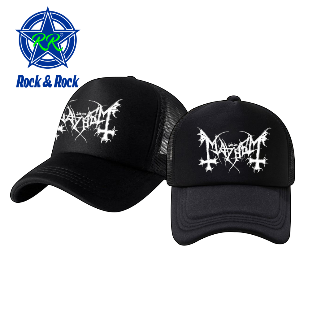 Topi band metal MAYHEM topi trucker hitam jaring premium