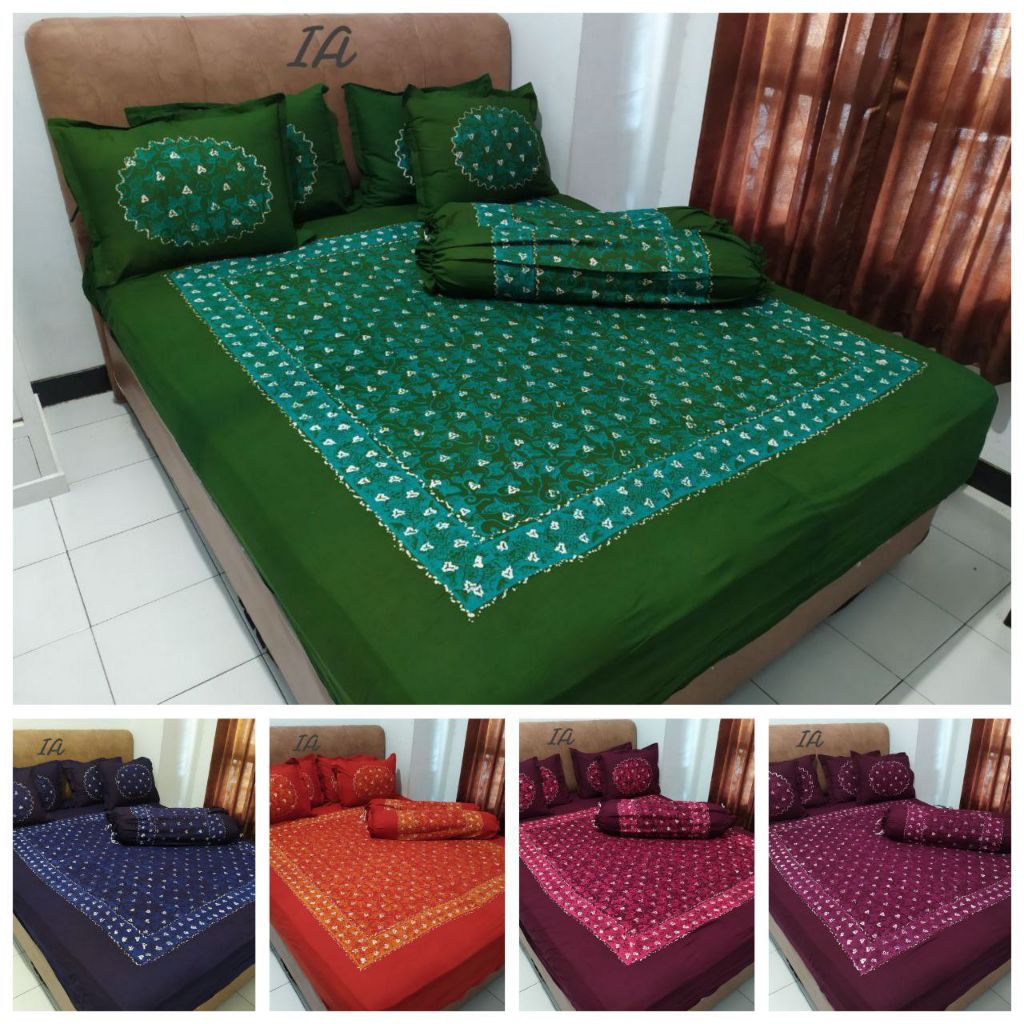 Sprei Batik Cap Ukuran 180x200 Katun Halus 4 Bantal 2 Guling Motif Batik Pekalongan