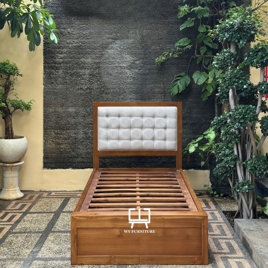 tempat tidur sorong minimalis kayu jati, dipan anak sorong kayu jati, dipan tempat tidur kayu jati