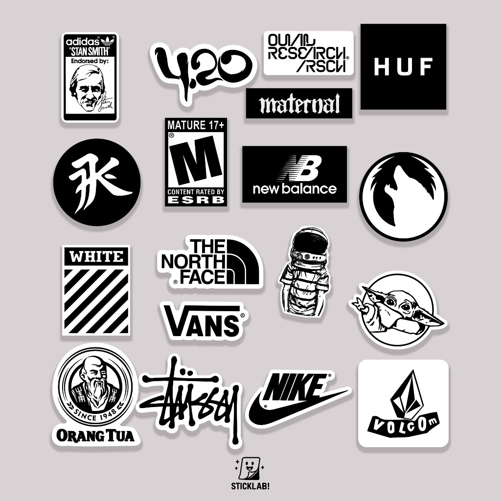 

Sticker Pack BRAND VOL 07 Aesthetic Vynil Potongan KissCut Tumblr Helm Laptop BLACK & WHITE