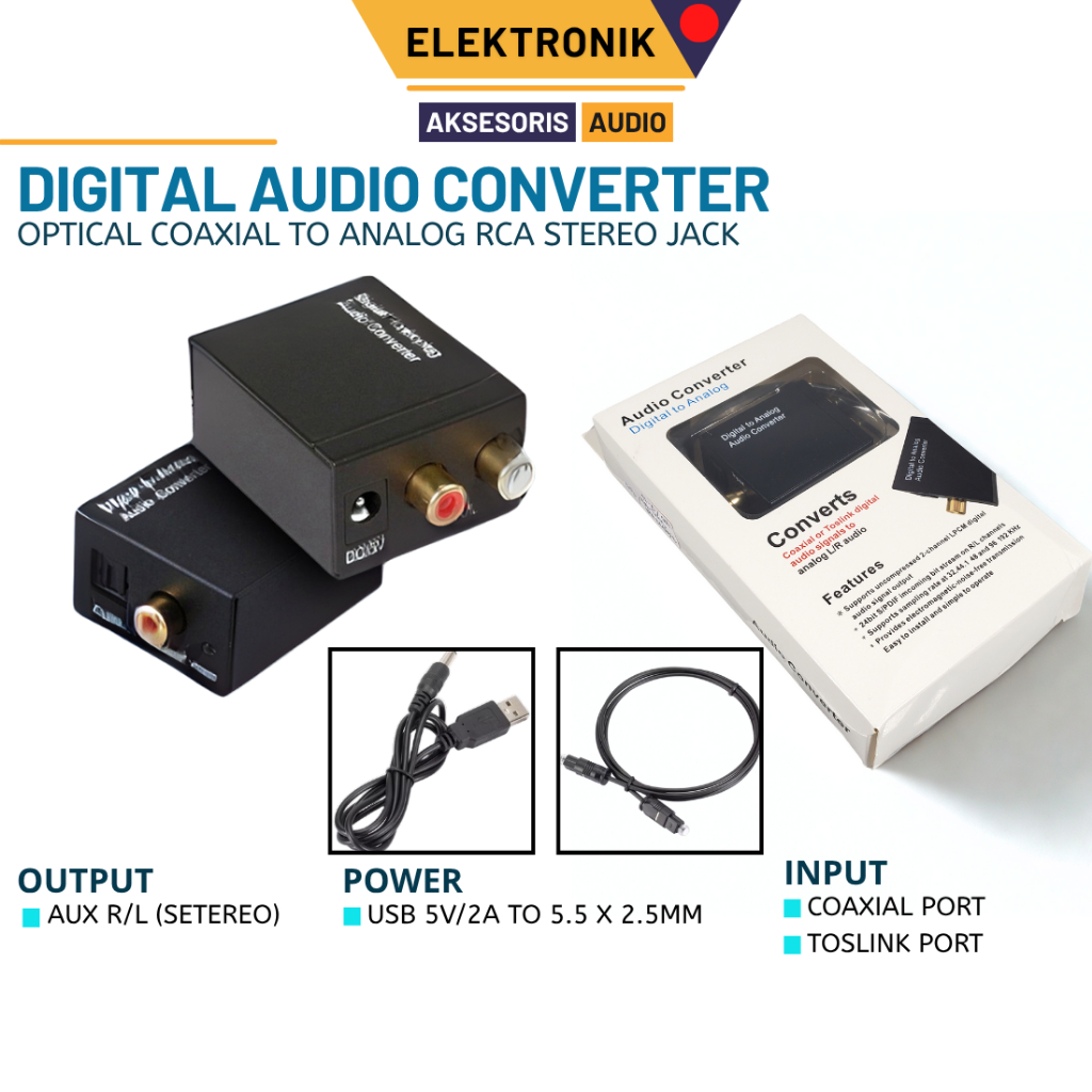 Konverter Audio Digital to Analog Toslink Optic Coaxial spdf (TV) to RCA Speaker HQ Jack AUX
