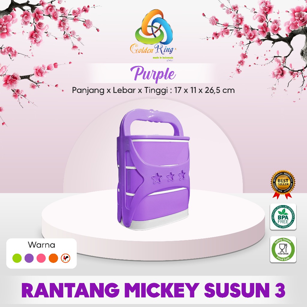 BEST SALE Rantang Plastik Cantik / Rantang Ayam Jago / Rantang Bekal Anak / Rantang Mickey Susun 3