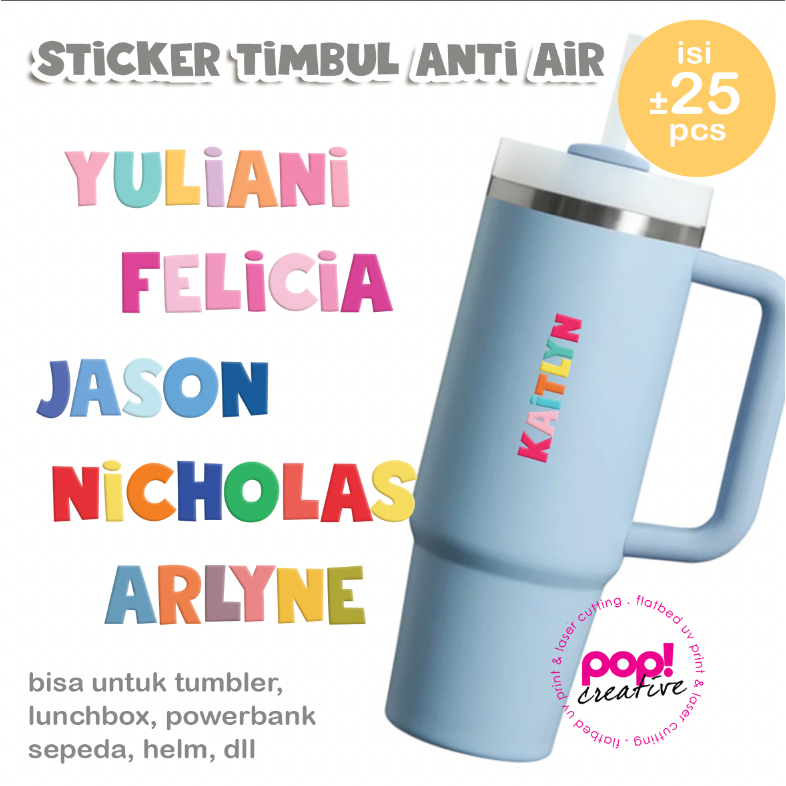 

Sticker Nama Timbul Anti Air Waterproof Glossy Decal UV DTF Sticker Custom Name Warna Warni