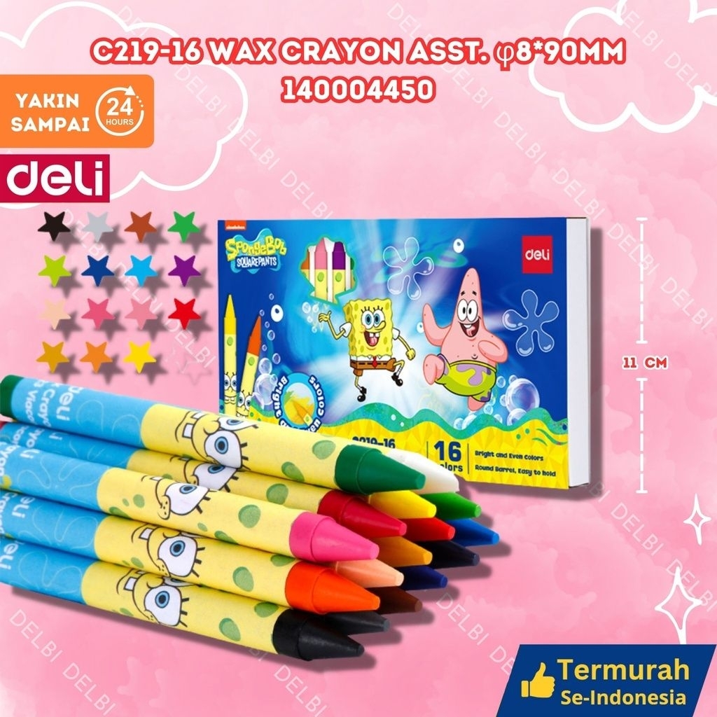 

C219-16 Wax Crayon Asst. 8x90mm MEWARNAI DELI 16 WARNA BX18