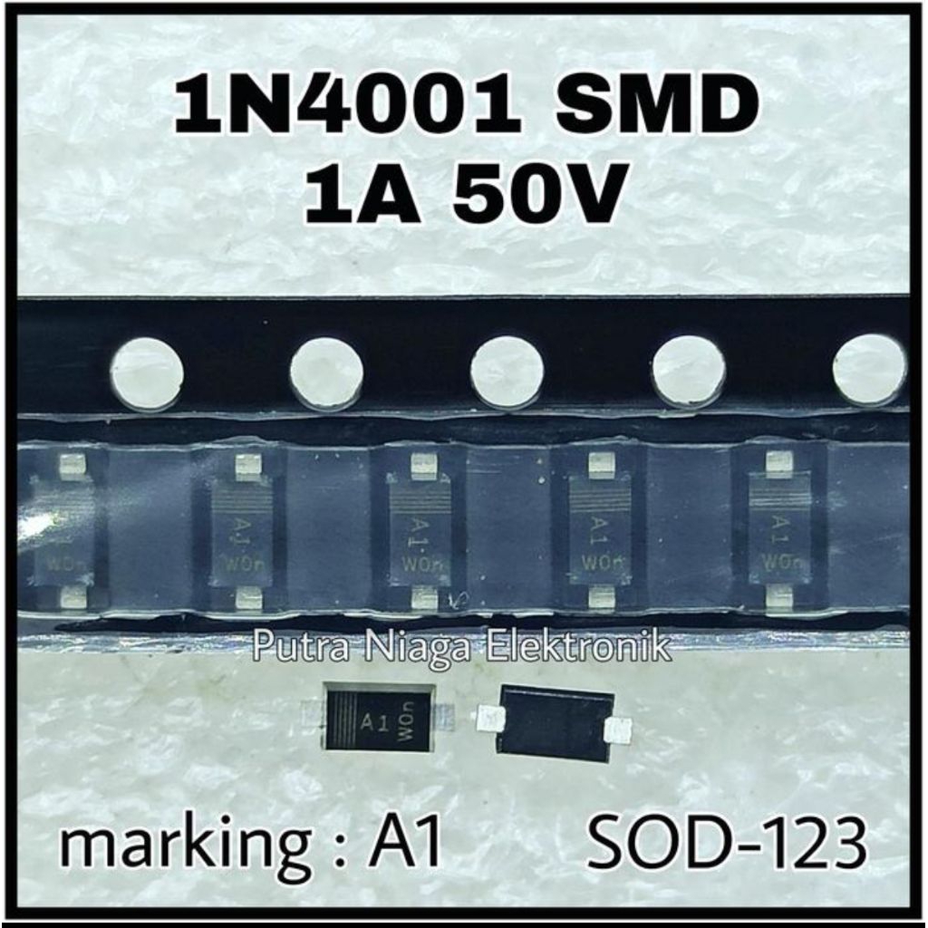isi 10pcs Dioda SMD 1N4001 1A 50V size SOD123 / IN4001 SOD-123 1N 4001 Marking: A1