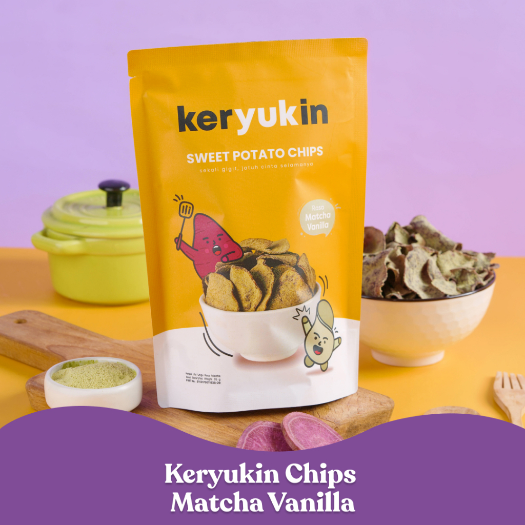 

keryukin chips keripik ubi ungu rasa matcha vanilla 65 g cemilan keluarga