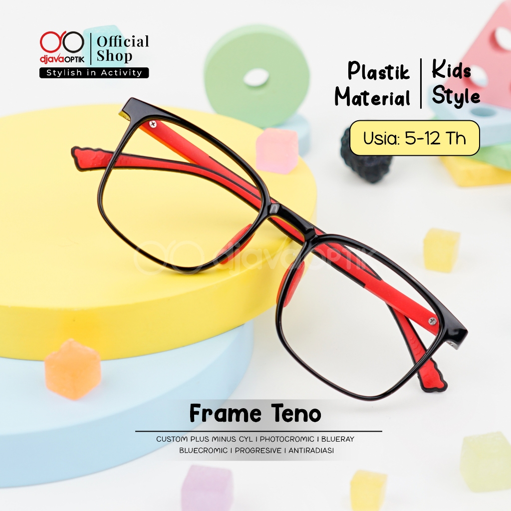 DJAVA OPTIK - Frame Teno - Kacamata Anak Kotak Plastik Khusus Minus -4,25 s/d -6,00