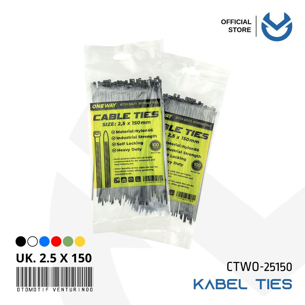 

OV Kabel Ties Nylon 2,5 x 150 / Kabel Tie Nylon 15 cm Warna - Warni / Kabel Tis Nylon ONE WAY 2,5 X 150 CTWO25150