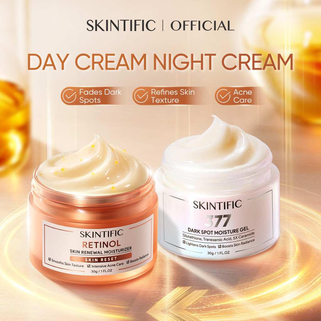 SKINTIFIC - Day Cream Night Cream 377 Dark Spot + Retinol Skin Renewal Moisturizer 30g | Pelembab Wa