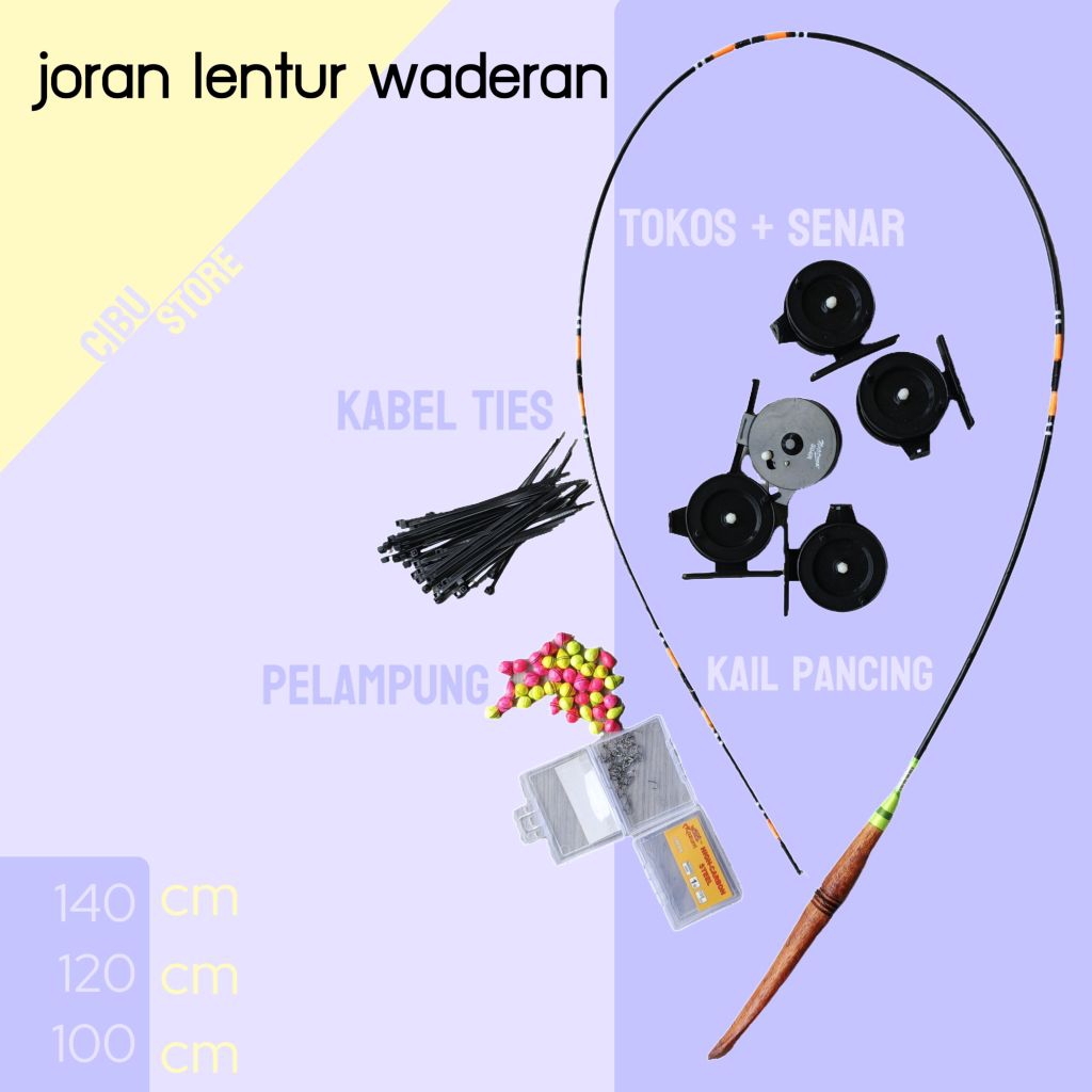 1 set joran wader lentur 100cm fiber solid joran pancing fullset reel tokos kail pelampung