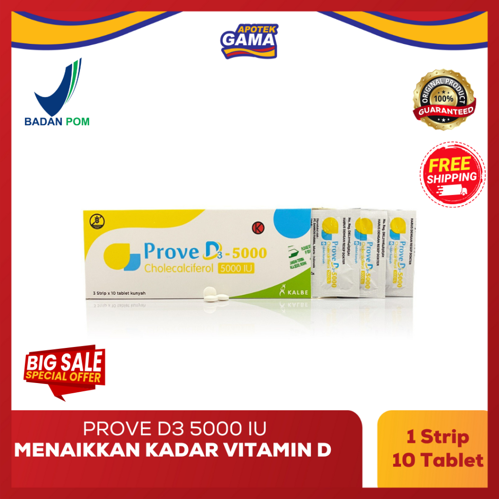 PROVE D3 5000 IU - Vitamin D3 untuk Daya Tahan Tubuh & Tulang - 1 Strip isi 10 Softgel