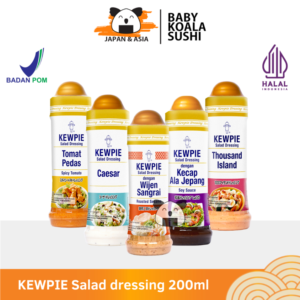 

KEWPIE Salad Dressing 200 ml Caesar, Tomat Pedas, Thousand Island, Kecap Jepang, Wijen Sangrai