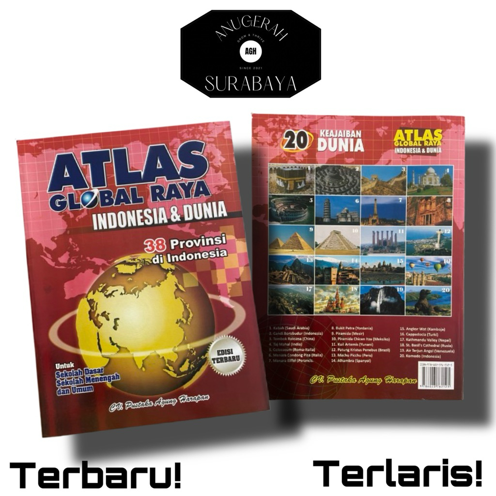 Atlas Global Raya Besar / Jumbo / dilengkapi Pengetahuan Umum, Wawasan Nusantara dan Dunia / 38 Prov