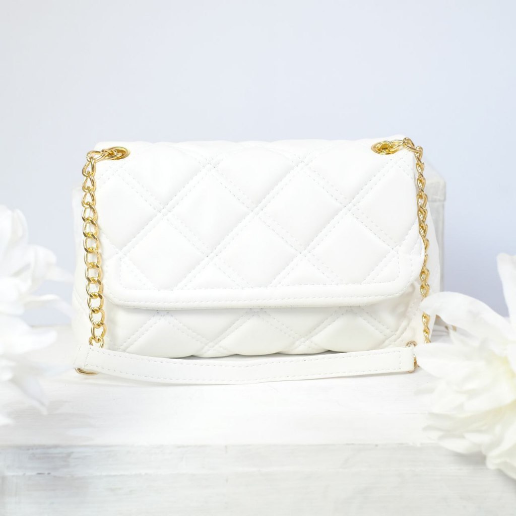 Tasri Shop I Bianca Bag I Tas Selempang Putih dengan Rantai Emas