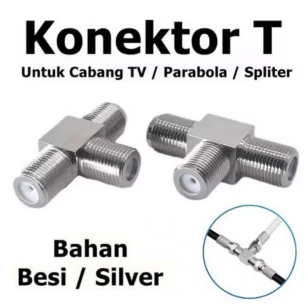 Konektor Jack Antena T Drat Splitter Connector BNC Rg6 Sambungan Kabel Cabang TV Parabola