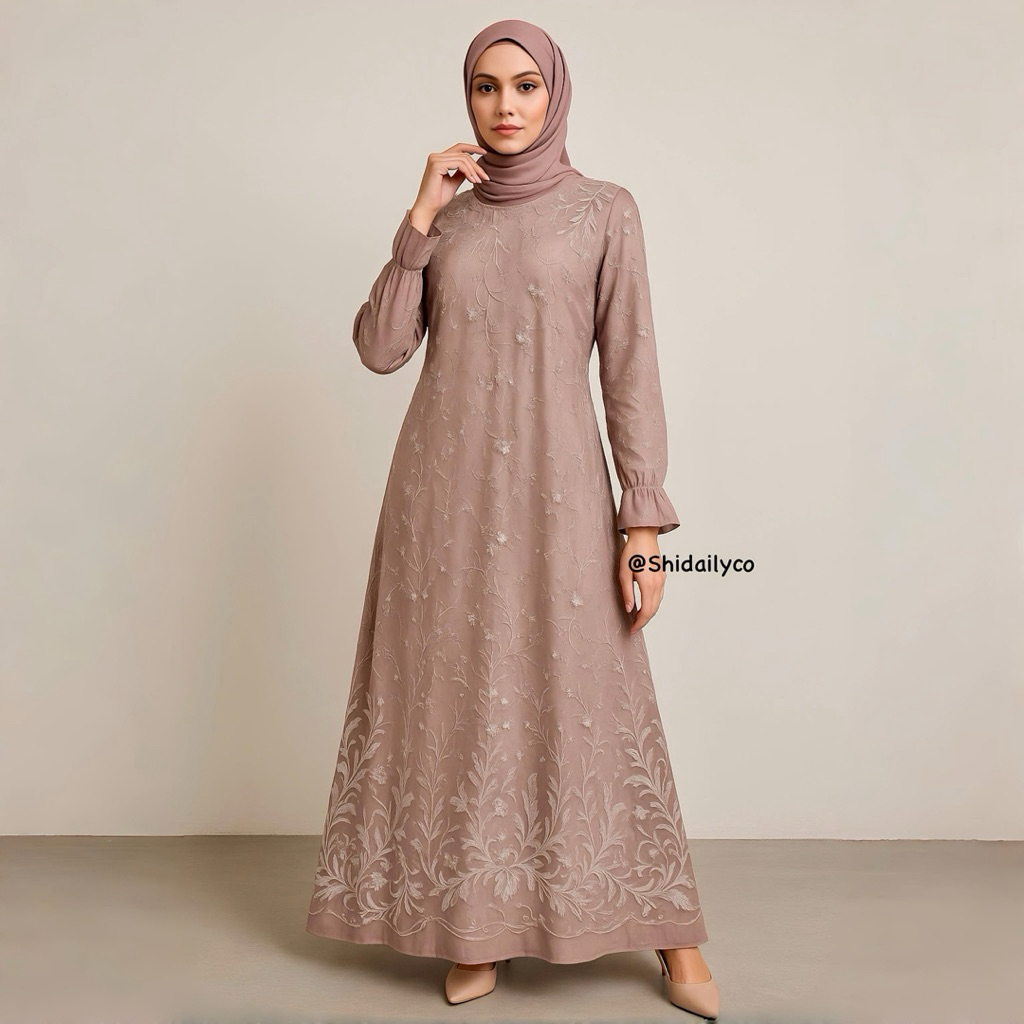 Dress Gamis Brokat Brukat Kondangan Wanita Baju Mewah Wisuda Pesta Panjang Aline Berukat Terbaru