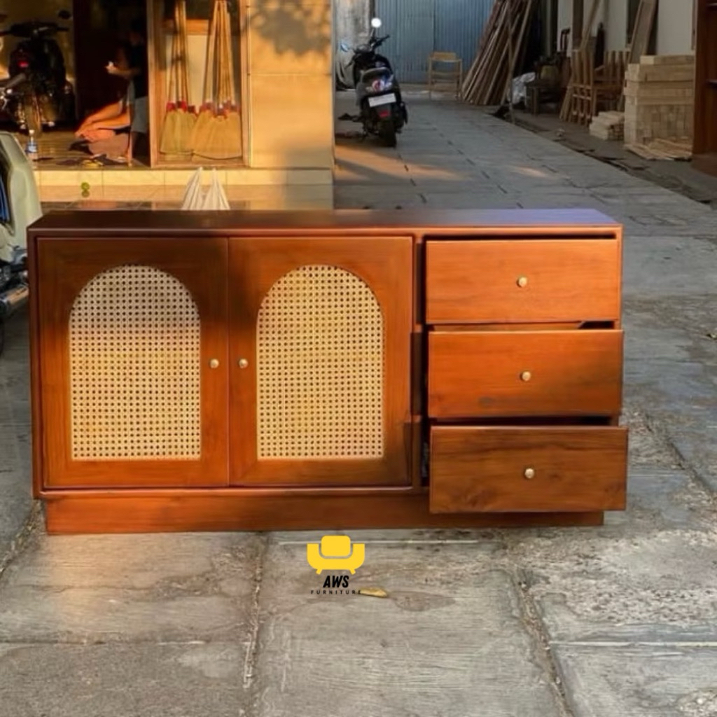 bufet minimalis rotan bufet tv kayu jati meja tv jati kombinasi rotan