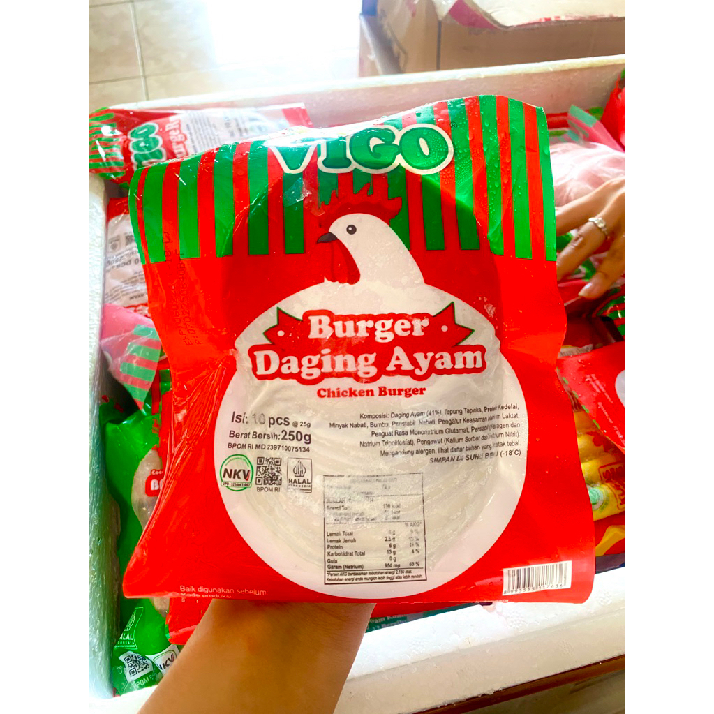 

VIGO Daging Burger Ayam ( isi 10pcs ) 250gr / daging burger ayam frozen