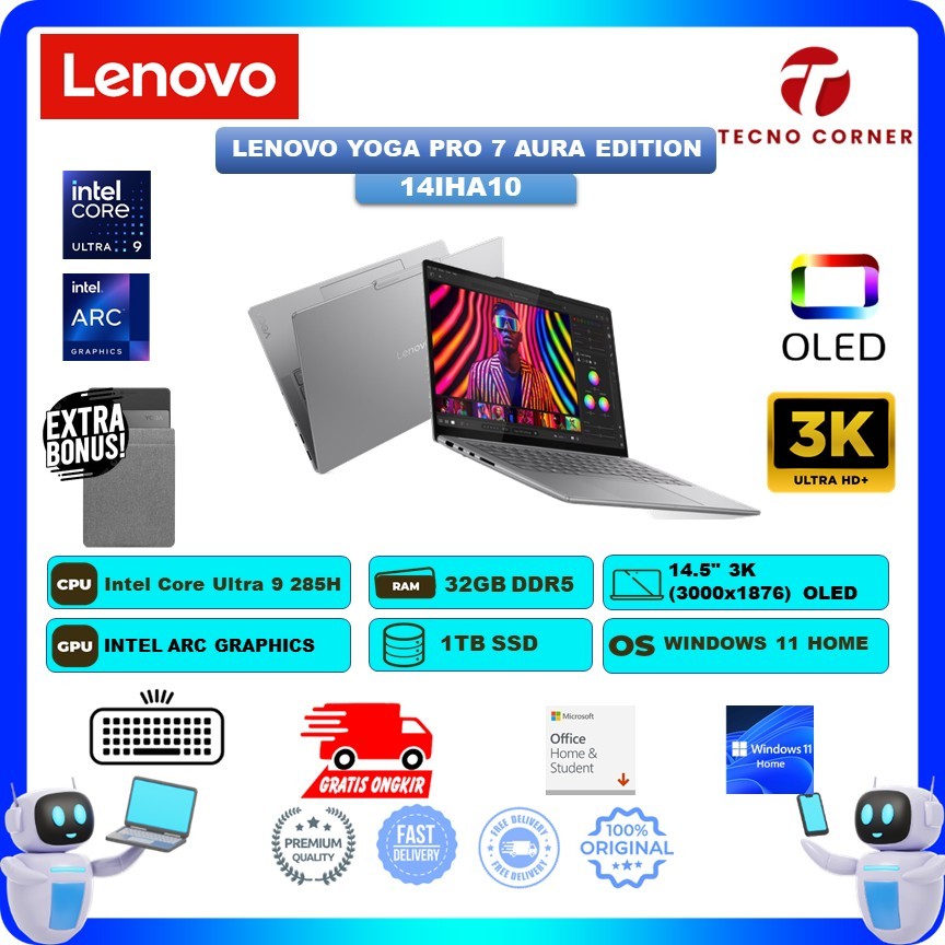 NEW Lenovo Yoga Pro 7 Aura Edetion 14 Intel Ultra  9 285H RAM 32GB SSD 1TB W11+OHS+M365B 14.5 3K OLE