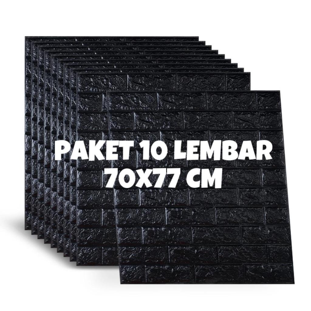 [ PAKET 10 LEMBAR ] Wallpaper Dinding Foam 3D 70x77 CM Bata Hitam