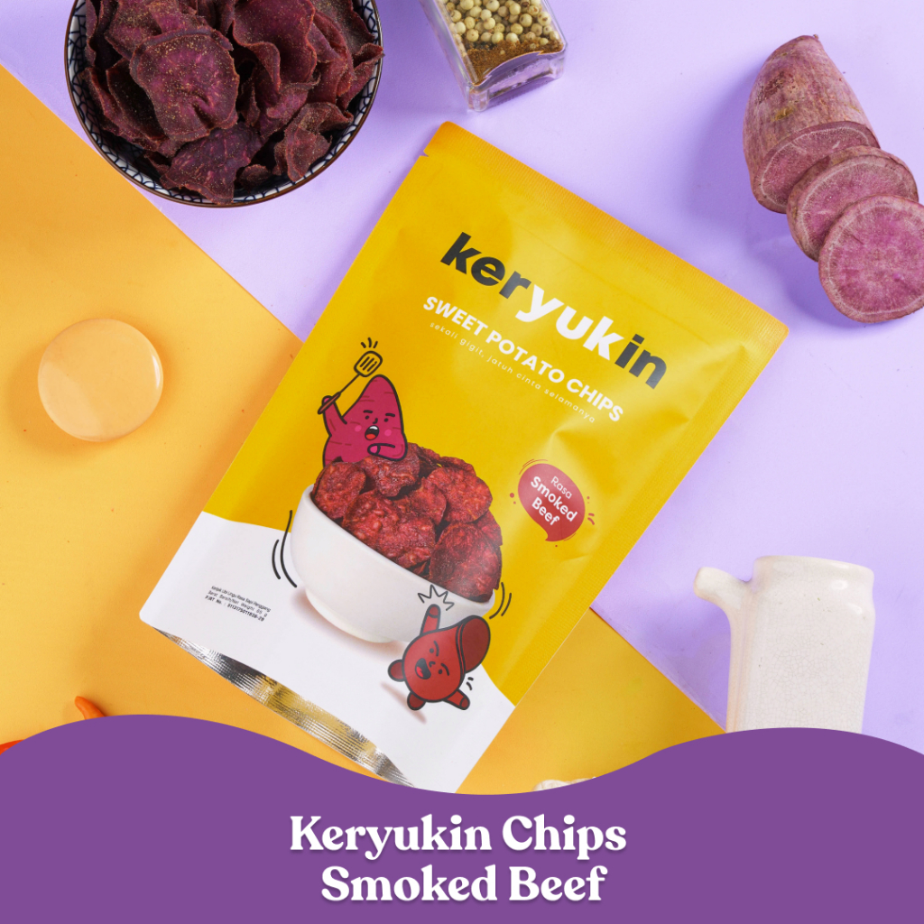 

Keryukin chips Keripik Ubi Ungu Rasa Smoked Beef 65 g Cemilan Keluarga