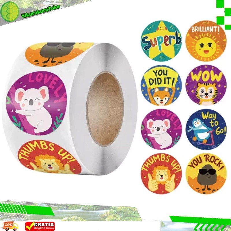 

(sko) Stiker Reward Bulat 1 Roll Isi 500 PCS Label Sticker Motivasi Anak Kids Rewards Compliment Unicorn Isolasi Roll