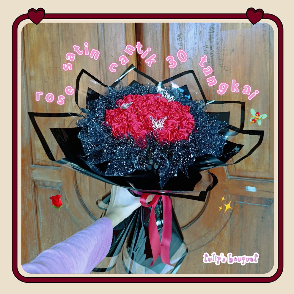 

Buket mawar pita satin 30 tangkai jumbo murah (include dus packing)