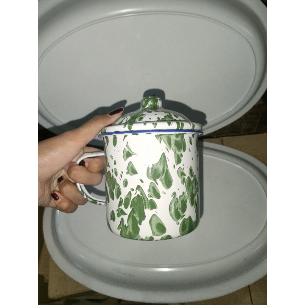 MUG ENAMEL LURIK BESAR + TUTUP