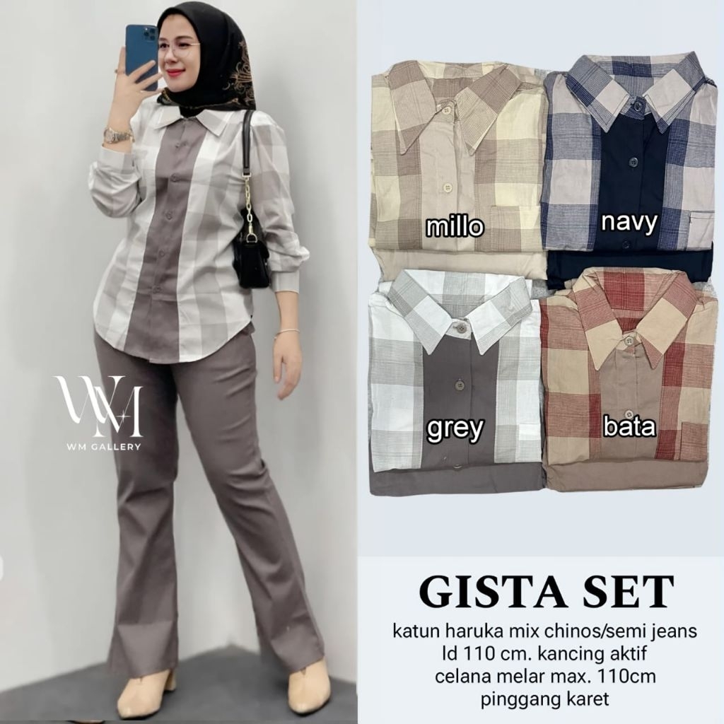 gista one set pants ori w&w baju setelan wanita kekinian kemeja flanel wanita kemeja kotak kotak wan