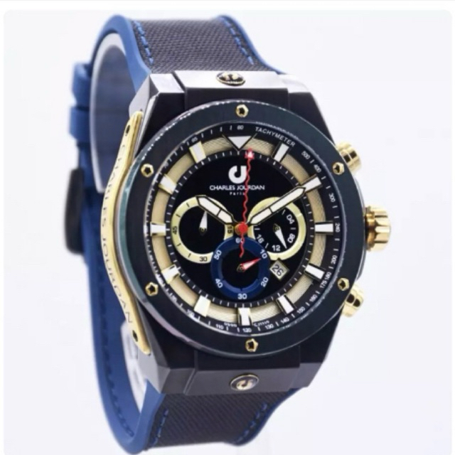 Charles Jourdan CJ1119-1022C Karet Biru Hitam Cowok