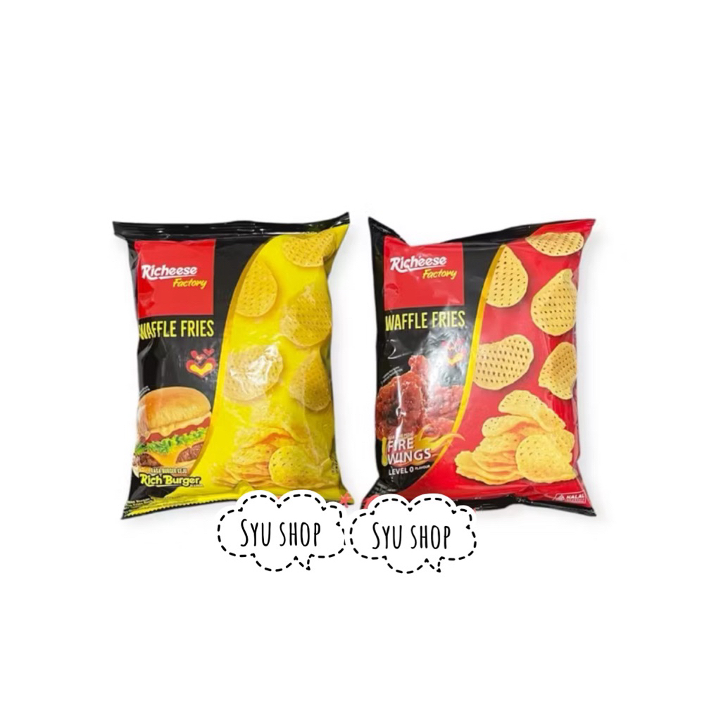 

richeese factory waffle fries rich cheese burger keju ayam pedas fire wings 54gr