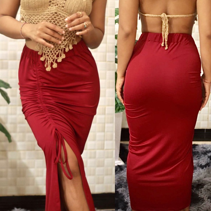 BISA COD Rok Serut Sexy Wanita Panjang Belah Samping