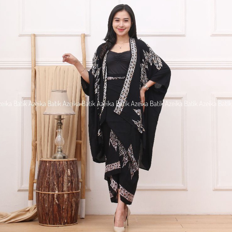 Set Kebaya Modern Cardigan Batik Wanita One Set Rok Lilit Baju Kondangan Wanita Kekinian Outer Batik