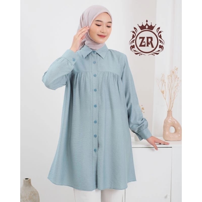 Premium Zarra Tunik Polo Linen Polos Kancing Depan Aktif Belakang Variasi